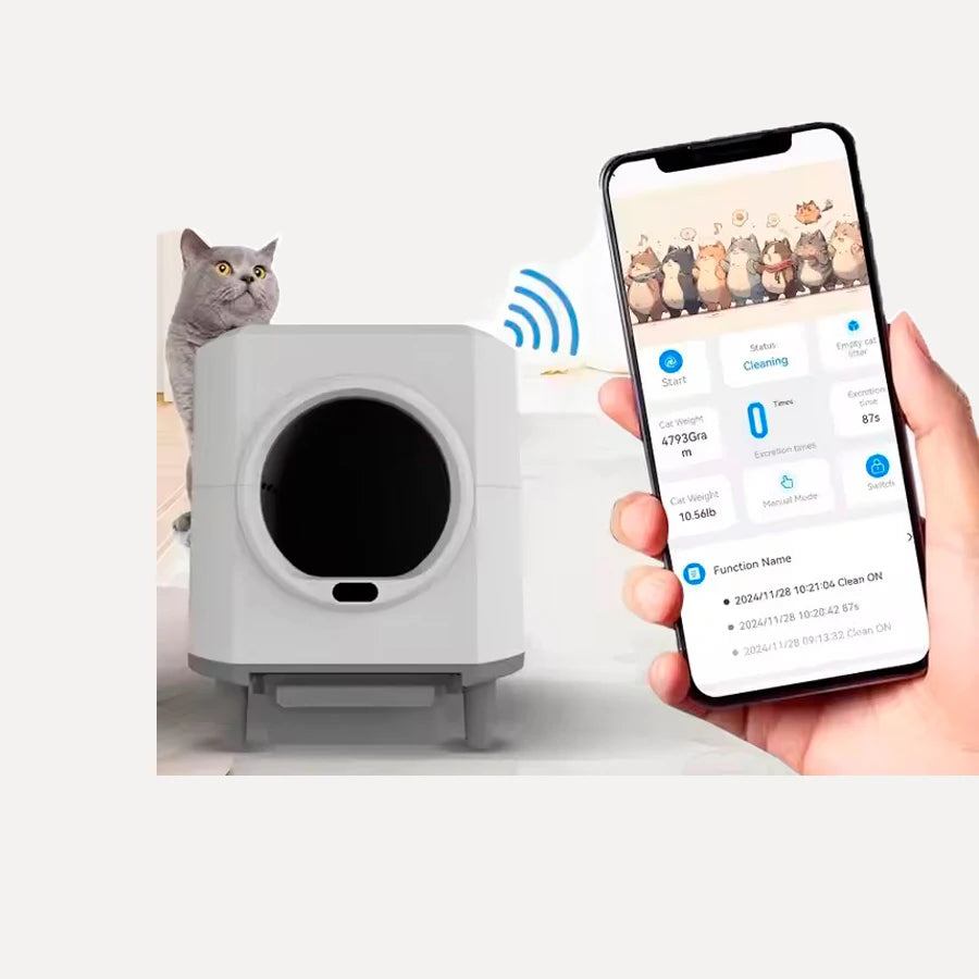 90L Automatic Cat Litter Box Big Cat Toilet Automatic App Remote Contr